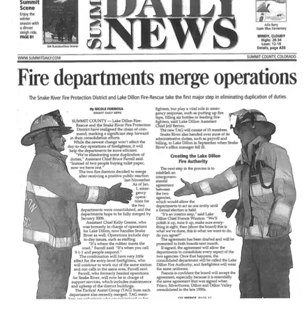 SDN front page Snake River and Lake Dillon Fire merger